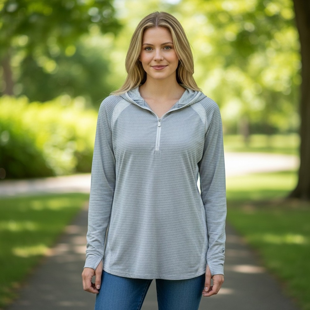 KUHL Trista Gray Striped Henley Hoodie Long Sleeve Active Top Style 8367 Women L